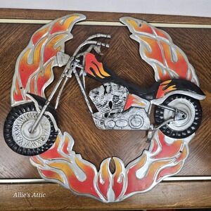 Motorcycle Wall Art Flames Metal‎ 3D Garage Mancave Decor Biker Sign 4 Pc 17"